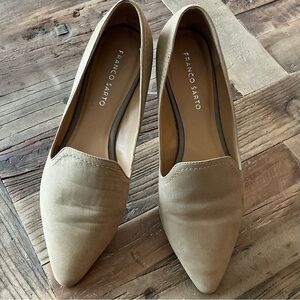 Franco Sarto Tan/Taupe Nubuck Pointed-Toe Flats, Size 9